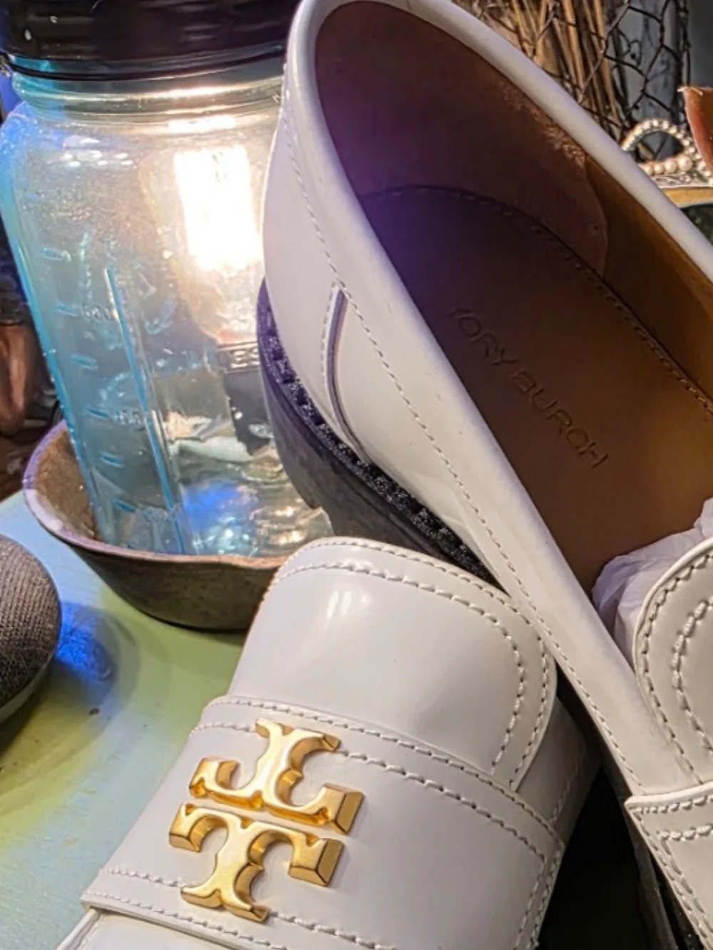 Tory Burch White Women's Leather Chunky Loafers with Gold Emblem 6